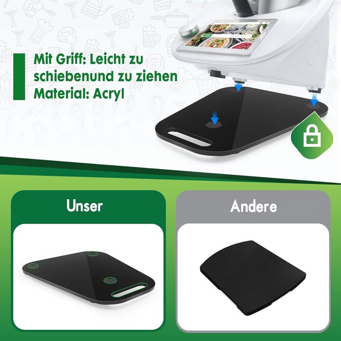 Для розсувної дошки Thermomix TM6, аксесуарів для акрилової розсувної дошки, швидкопереміщеної рухомої дошки для кухонного комбайна Thermomix Vorwerk TM 6 TM5 Аксесуари Pad Board (чорний)