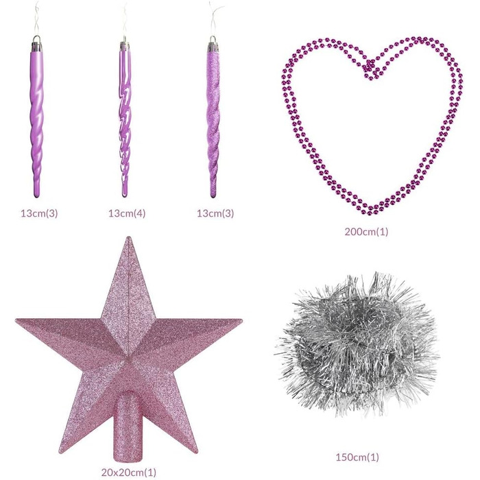 Різдвяні кульки 77 шт рожеві Deuba