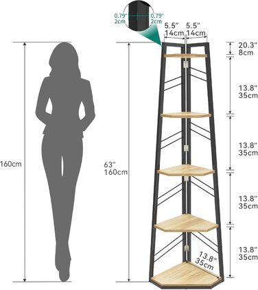 Рівнева кутова книжкова полиця - промислова окремостояча книжкова полиця з драбиною, сучасна відкрита дерев&39яна полиця для вітальні, коридору, домашнього офісу, дуб, 5-