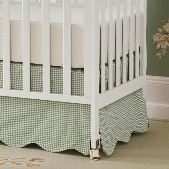 Бавовняна спідниця для ліжечка Brandream з гребінчастим краєм, для хлопчика, дівчинки, гендерно нейтральна спідниця для ліжечка, спідниця для малюків у фермерському стилі, спідниця для дитячого ліжечка, богемний принт, однотонне зелене в клітинку, зелене 