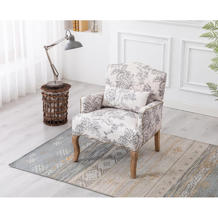 Льняне одномісне крісло-диван для вітальні з дерев&39яними ніжками, ретро-крісло з підлокітником та одним кріслом для балкону (бежевий)