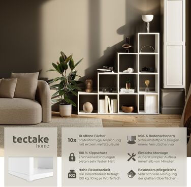 Книжкова полиця tectake, полиця-шафа як роздільник кімнати у вітальні, перегородка в дитячій кімнаті, сходинка у спальні, кухні або гардеробі, кубічна полиця, офісне сховище, полиця для взуття - біла