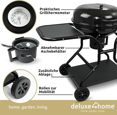Чайник-барбекю Ø55 см з полицею I Пересувний візок для барбекю з кришкою I Решітка для барбекю на вугіллі, круглий мангал для грил