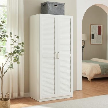 Шафа Finning з 2 дверима, 176 x 80 x 52 см, з 1 рейкою для одягу та 1 верхнім відділенням, біла, ширина 80 см, 1 полиця