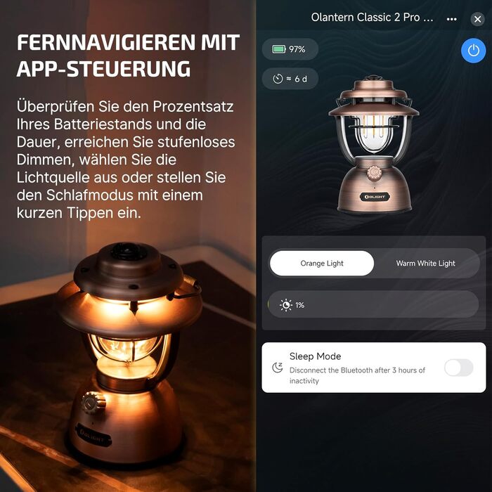Розумний кемпінговий ліхтар OLIGHT Olantern Classic 2 Pro 300 лм із керуванням застосунком, світлодіодний ліхтар у ретро-стилі, плавне затемнення, аварійний портативний зарядний пристрій USB, для кемпінгу, саду, активного відпочинку на свіжому повітрі, по