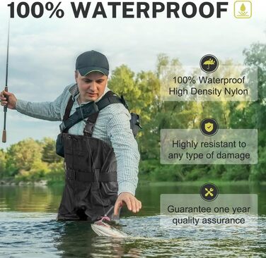 Вейдерси для чоловіків та жінок, рибальські вейдерси з чобітьми, рибальські штани для дорослих з чобітьми, дихаючі водонепроникні вейдерси для любителів спортивної риболовлі, риболовлі, водних видів спорту, активного відпочинку B-43