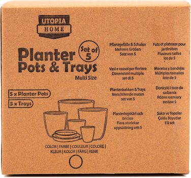 Кашпо для квітів Utopia Home, 5 шт. (біле), (ø18-ø17-ø15-ø13-ø12 см) Декоративне кашпо для кімнатних рослин - Кашпо для рослин з б