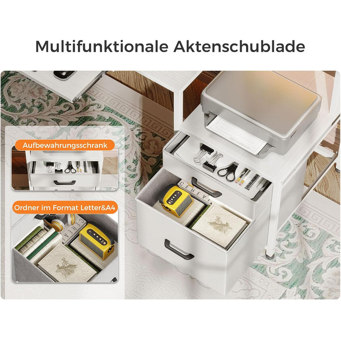 Ігровий стіл Coleshome зі світлодіодним освітленням, 140x48 см, стіл з тканинними шухлядами, комп&39ютерний стіл з 2 розетками та 2 USB-портами, ігровий стіл з підставкою для монітора для домашнього офісу, білий 140x48 см