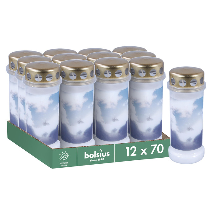 Надгробна свічка - Довгого горіння - Біла - 6 - 12 шт. - З мотивом - Небо - Час горіння 70 годин Небо 12 шт.