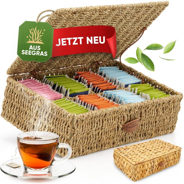 Чайна коробка для чайних пакетиків, сплетена з морської трави дуже великі відділення Коробка для зберігання чайних пакетиків для всіх видів чаю Коробка для зберігання чайних пакетиків Виберіть варіант