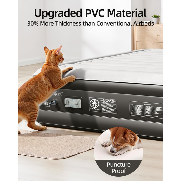 Надувний матрац CHILLSUN для 2 осіб, 203x152x46 см, з електричним насосом, надзвичайно товста водонепроникна флокована поверхня, легко зберігається для кемпінгу та гостьового ліжка