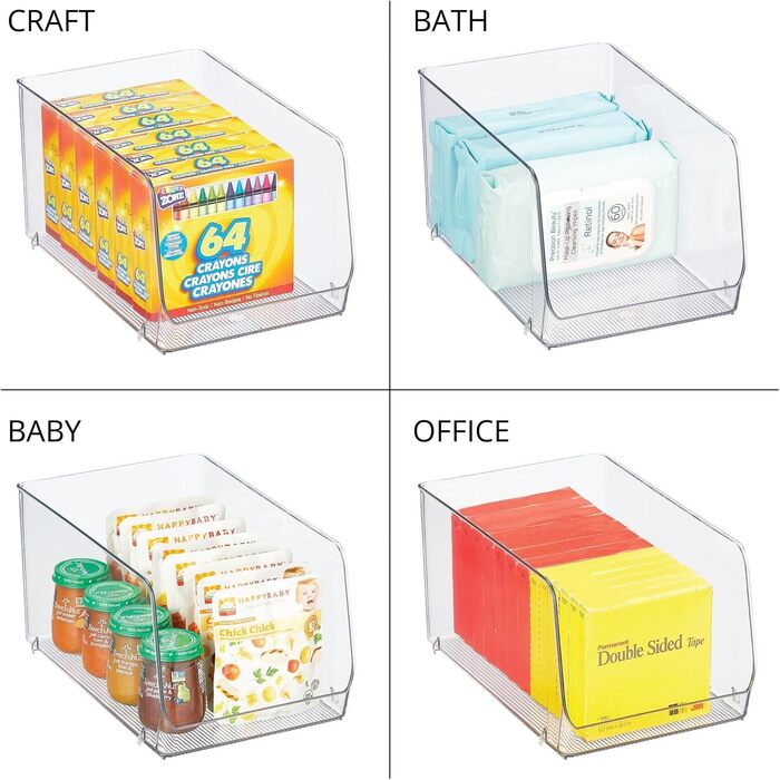 Штабельований контейнер для зберігання продуктів mDesign Кухонний органайзер з відкритим фронтом для холодильника, шафи або морозильної камери Пластиковий контейнер для холодильника Упаковка з 2 шт. Прозорий, 30,7 x 19,6 x 15,9 см