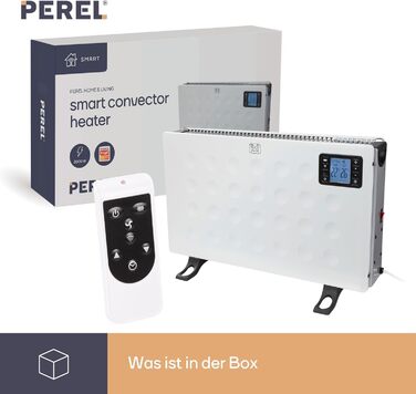 Розумний конвекторний обігрівач Perel потужністю 2000 Вт з 3 режимами нагріву, термостатом, IP20, захистом від перегріву, портативний з пультом дистанційного керування та застосунок Tuya, для приміщень об&39ємом до 60 м