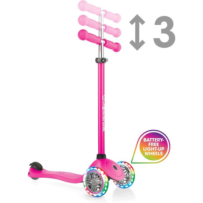 Самокат дитячий, 120/80 мм, ABEC 5, 3 колеса, регульований по висоті, світлодіодні колеса, неоновий рожевий