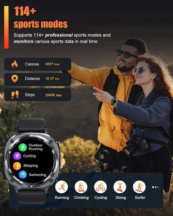 Чоловічий смарт-годинник, 1,45-дюймовий AMOLED смарт-годинник із здійсненням/прийомом дзвінків, 115 спортивних режимів, фітнес-годинник із пульсометром/крокоміром/монітором сну, водонепроникний спортивний годинник IP68, подарунок для нього, чорний смарт-г