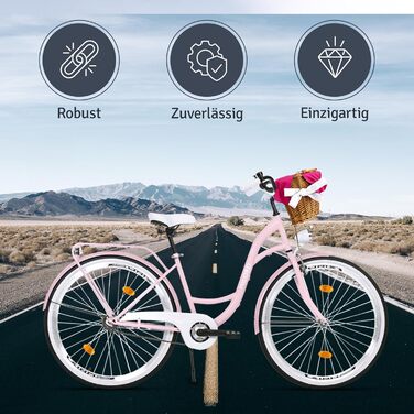 Жіночий міський велосипед MILORD Comfort з плетеним кошиком, вінтажний, 26, 28 дюймів, 1 швидкість, рожевий, 26 дюймів