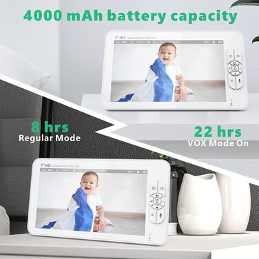 Камера радіоняні Matosio, відеоняня, великий РК-екран 7 дюймів HD, дитяча камера 355 PTZ, нічне бачення, функція VOX, акумулятор 4