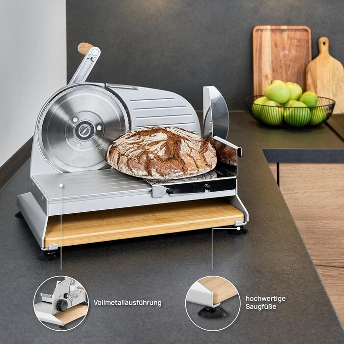 Універсальний слайсер Ritter AMANO 5, ручний універсальний слайсер з плавним ручним рукояткою, виробництво Німеччина, сріблястий металік