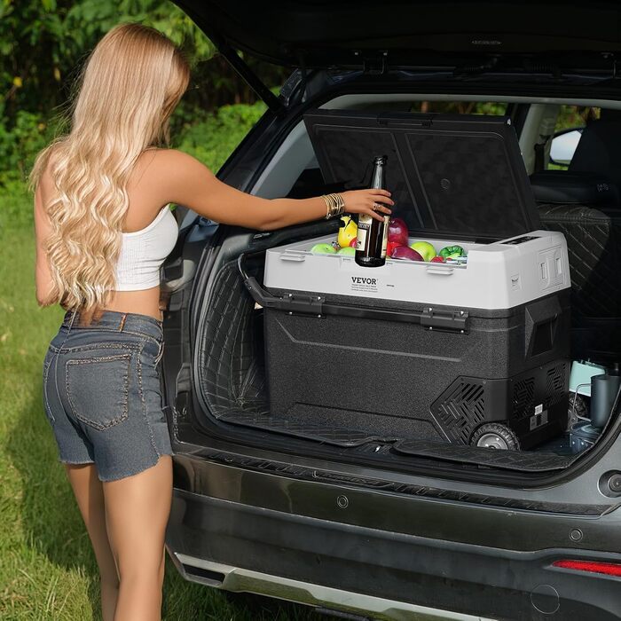 Портативний автомобільний холодильник VEVOR, 12V, 60-літровий портативний морозильник на колесах з однією зоною, регульований від -20 до 20C, компресорний холодильник для дому, на природі, в кемпінгу, в автофургоні, в автомобілі, 60 л