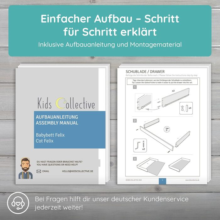 Дитяче ліжечко, дитяче ліжко 60x120 см, ліжечко, повний комплект з матрацом, розкладне тумбочки, регульована по висоті рейкова основа зі знімними рейками, з шухлядою білий колір, масив сосни