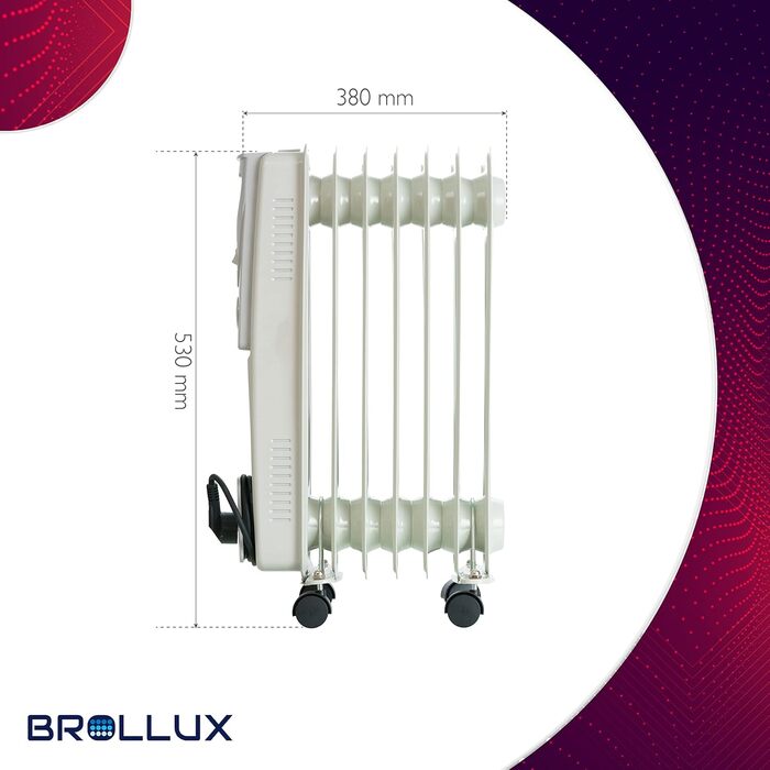 Електричний масляний обігрівач Brollux 1500 Вт, масляний радіатор, електричний обігрівач 7 ребер, портативний електричний нагрівальний елемент, нагрівальний пристрій, термостат, масляний обігрівач