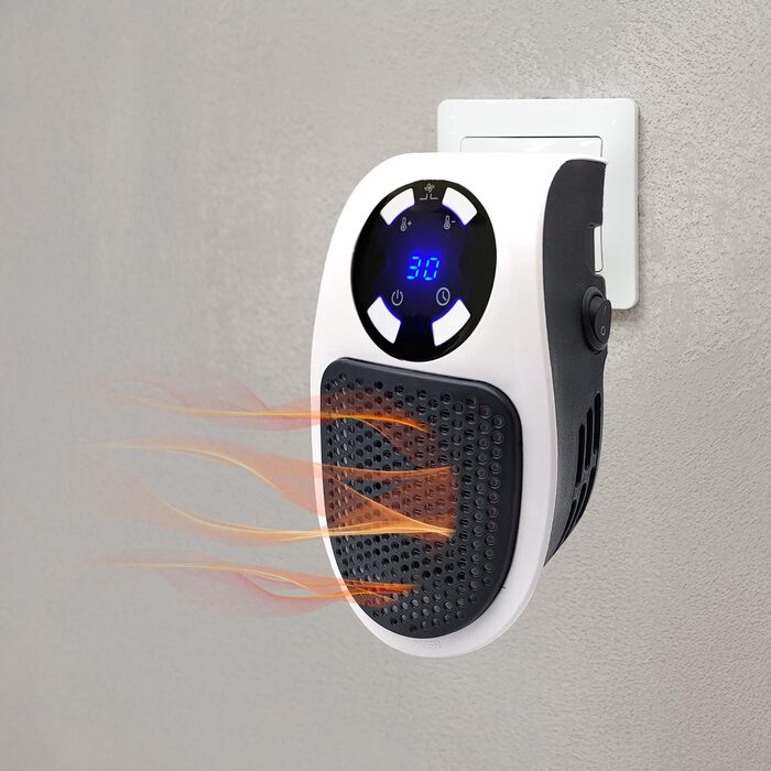 Електричний обігрівач, що підключається до мережі, 500 Вт, енергозберігаючий, тихий термовентилятор з термостатом 15-32C, 12-годинний таймер, світлодіодний дисплей, дві швидкості, автоматичне вимкнення
