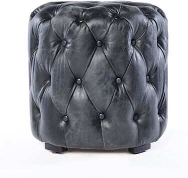 Пуф-табурет Chesterfield з натуральної шкіри, чорний, вінтажний, шкіряний, пуф-табурет, 659