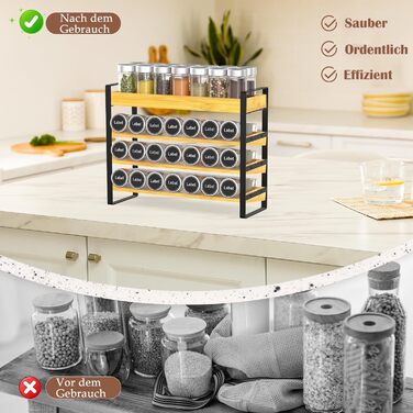 Рівнева дерев&39яна підставка для спецій, стояча підставка для спецій, на 35 пляшечок зі спеціями (скло не входить до комплекту), для кухонь, шаф, комор, стільниць, органайзер для спецій., 4-