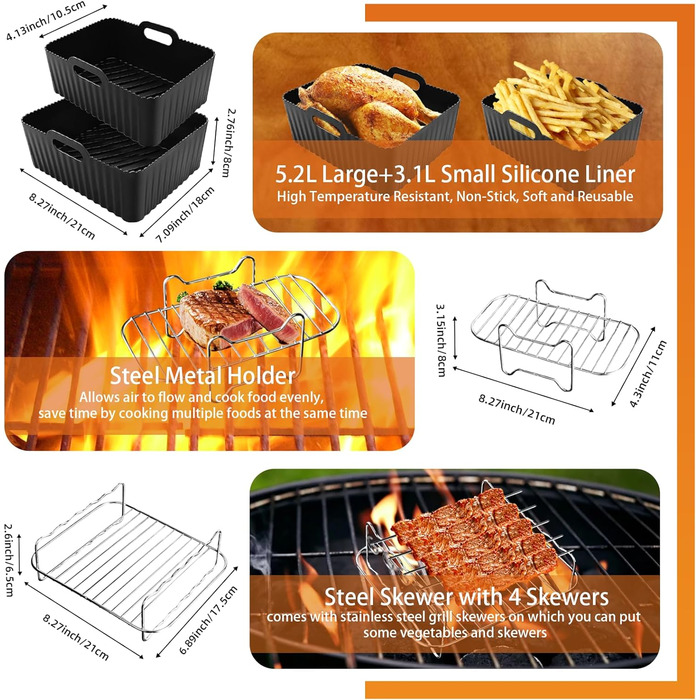 Аксесуари для фритюрниці Фритюрниці для Tefal 5,2 л/3,1 л, Tower T17099, Lakeland 5 л/3 л, Salter 5,5 л/3,5 л, NETTA 9 л, силіконові вставки для фритюрниці для Tefal Easy Fry та аксесуари для гриля