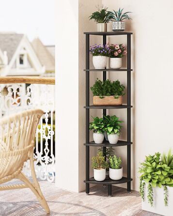 Ярусна кутова полиця, промислова кутова вітрина, кутова книжкова полиця для вітальні, спальні, кухні, домашнього офісу, чорна WBC010B Schwarz 30 см x 30 см x 133,5 см, 5-