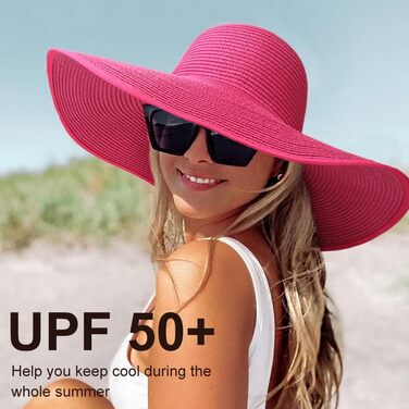Жіночий солом&39яний капелюх із широкими полями, складний захисний пляжний капелюх, елегантний літній капелюх, сонцезахисні капелюхи UPF 50, один розмір, , великий бантик, солом&39яний капелюх темно-рожевий