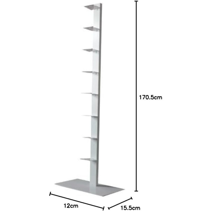 Окремостояча книжкова шафа зі сталі з порошковим покриттям, висотою 170,5 см, компактна книжкова шафа з основою та полицями, сучасний дизайн (735B)