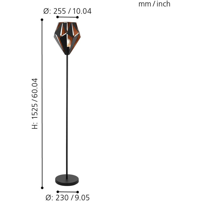 Торшер EGLO Carlton 1, 1 полум'я вінтажний торшер, ретро металевий торшер в чорному і мідному кольорі, цоколь E27