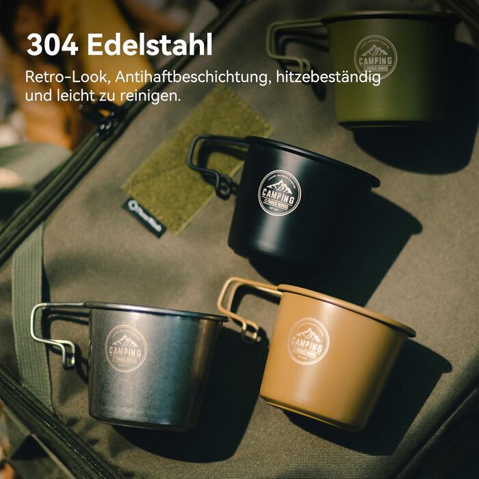 Кухоль з нержавіючої сталі Thous Winds Sierra, набір із 2 кемпінгових кухлів для активного відпочинку з підвісною ручкою, що штабелюється, портативний, легкий туристичний кухоль об&39ємом 350 мл, екологічно чистий кухоль для активного відпочинку - хакі