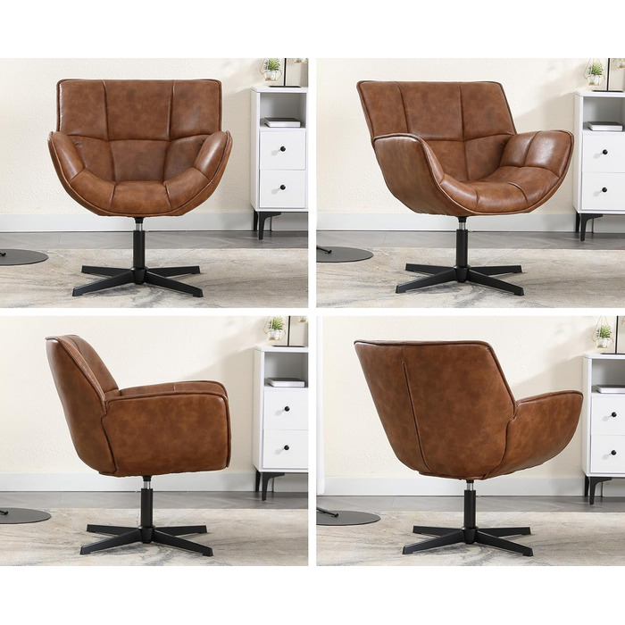 Крісло Chairus Lounge Крісло для вітальні Обертове крісло-крило з м&39якої шкіри PU Крісло-акцент з металевими ніжками Спальня (коричневий) Штучна шкіра Коричневий