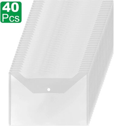 Папка для документів ASelected на 40 предметів із застібкою-кнопкою, кишеня для документів A4, прозора, прозора кишеня, колекційна папка, застібка-кнопка A4 для впорядкування документів, прозора, 40 предметів - A4