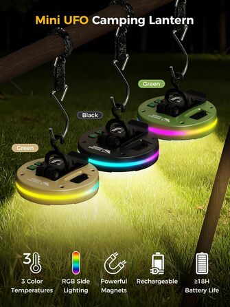 Ліхтар для кемпінгу Smiling Shark CL01, портативний світлодіодний ліхтар для кемпінгу, акумуляторний, магнітний із затискачем, різьба та гачок 1/4 дюйма, 3 колірні температури та бічне світло RGB для кемпінгового аварійного рюкзака (чорний)
