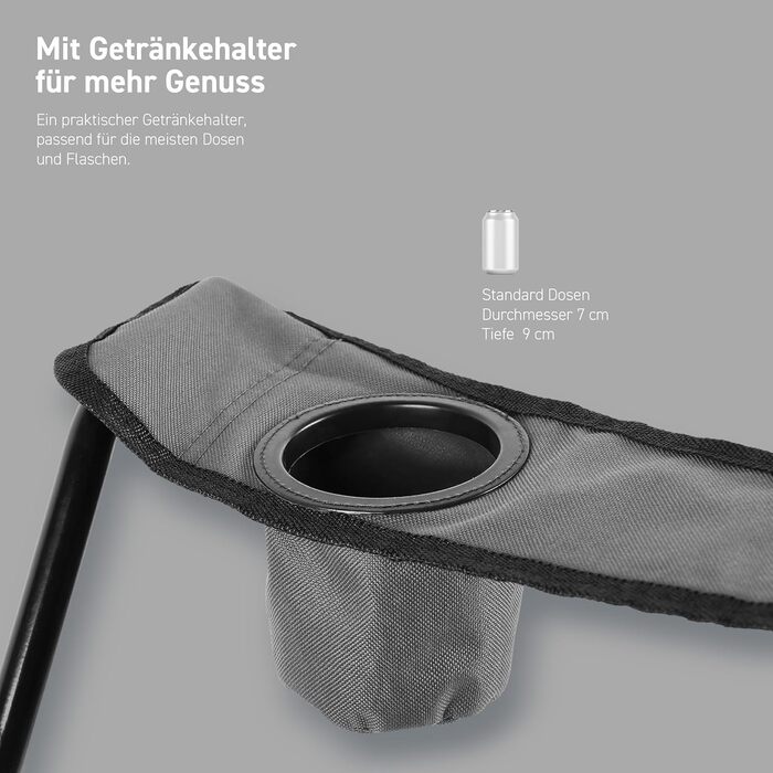 Крісло для кемпінгу преміум-класу MSPORTS, включаючи сумку для перенесення, рибальське крісло, розкладне крісло - доступне в комплекті з 2 шт. - розкладне крісло з підлокітниками та підсклянником, практичне, міцне, легке, кемпінгове крісло сірого кольору 