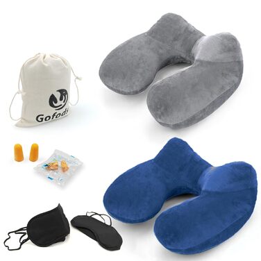 Надувна подушка для шиї для літаків, кемпінгу, поїздів та автомобілів з пов&39язкою на очі та берушами, портативна подушка для подорожей, надувна подушка для шиї для літаків, 2 шт.