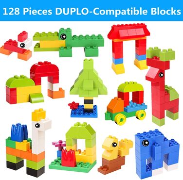 Дитячий ігровий набір burgkidz 5-в-1 - 128 елементів, сумісний з іграшками-конструкторами, ігровий стіл включає 1 стілець та стіл із будівельних блоків із місцем для зберігання, зелена основа/синій колір