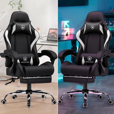 Ігрове крісло GTPLAYER - Ергономічне ігрове крісло з поперековою опорою, регульованою висотою, м&39яке, вантажопідйомність 150 кг, чорне