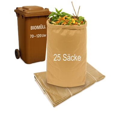 Пакети для біовідходів 120 літрів Коричневі паперові пакети для біовідходів Вологостійкі та стійкі до розривів пакети для компостованих відходів, садових відходів та органічних контейнерів Компостовані паперові пакети для відходів