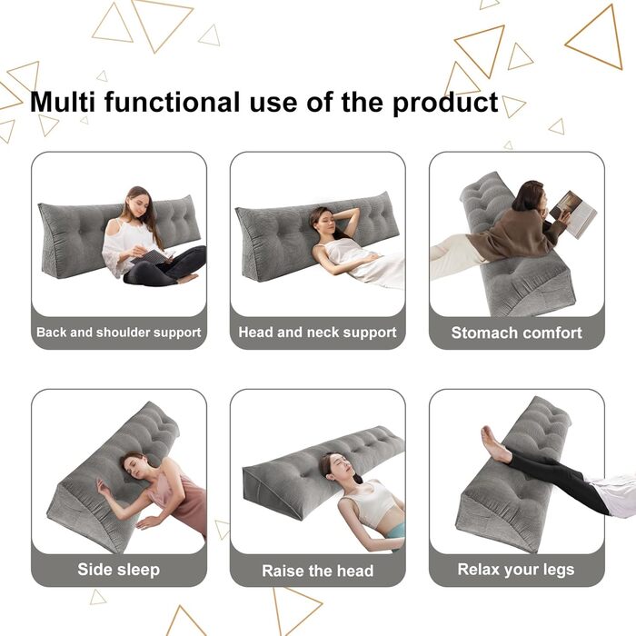 Подушка-клин для спинки Kedia, велика подушка для спини, подушка для дивана, зручна подушка для читання для ліжка та дивана, подушка для спинки та голови 2 в 1 (200 * 50 * 20 см) 200*50*20 см