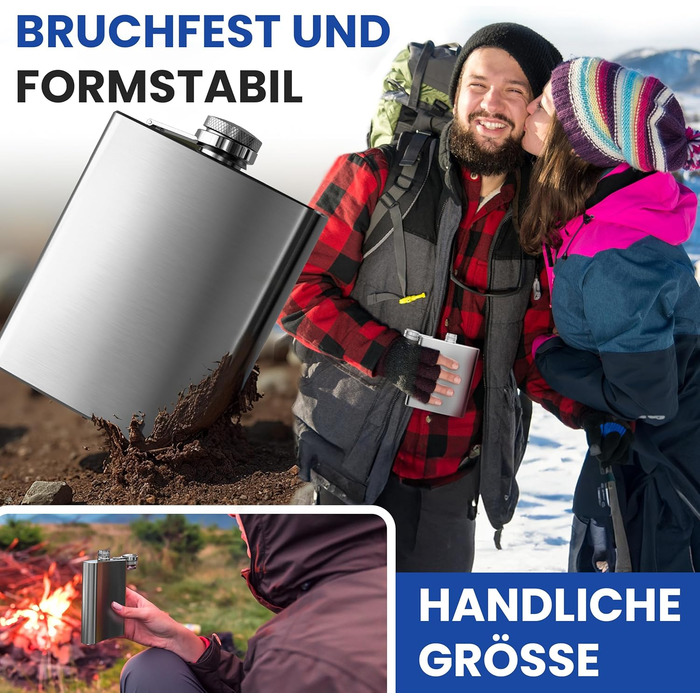 Фляга з нержавіючої сталі об&39ємом 0,5 л, срібляста, з гвинтовою кришкою - герметична, місткість 500 мл, 17x13x3 см - багаторазова пляшка для алкоголю, кишенькова фляга, півлітра, 18 унцій, 1 x 500 мл