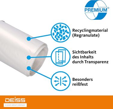 Прозорі сміттєві пакети DEISS PREMIUM, 70 мкм, 120 л, 120 літрів - 70 мкм, 19005, ука (25 шт.), одинарні