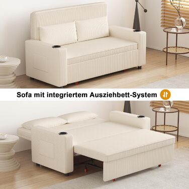 Диван Devoko з функцією сну, розкладний диван-ліжко з регульованою спинкою, невеликий диван-ліжко, розкладний диван, 2-місний диван для вітальні та спальні, бежевий 75Г x 160Ш см