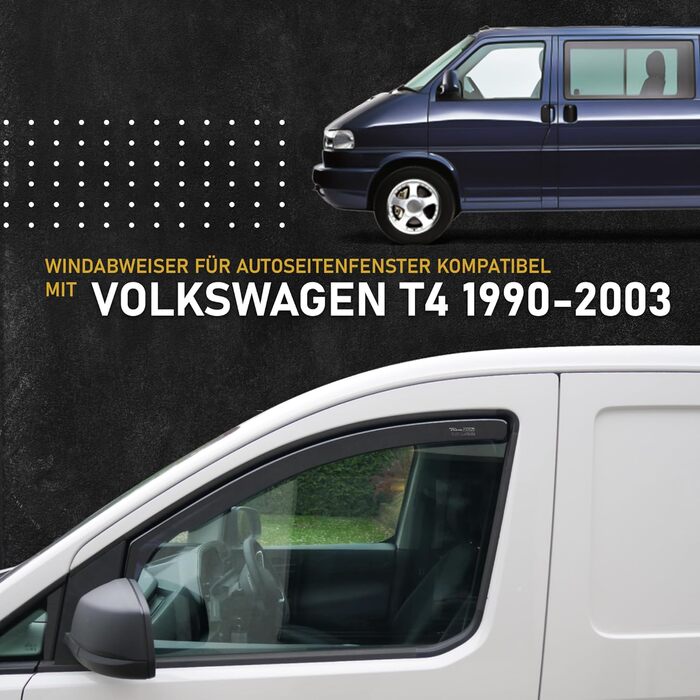 Сумісний з вітровим дефлектором Volkswagen VW T4 1990-2003 Спереду 2 шт. Дефлектор дощу, дефлектор вітру, тонований, обтічний Простота монтажу Захист від вітру та дощу