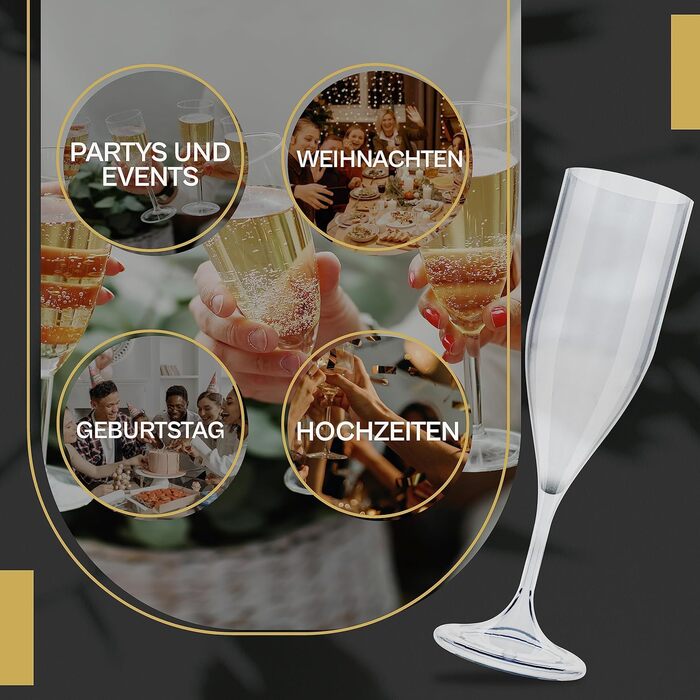 Келихи для шампанського пластикові дешеві пластикові одноразові, набір з 12 шт. ультрастійкий Tritan, твердий пластик, келих для ш