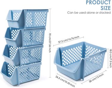 Штабелювані кошики для зберігання їжі, снеків, іграшок, туалетного приладдя, пластикові, сині, 4 шт. и
