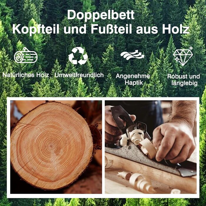 Ліжко VECELO з металевим каркасом 140 x 200 см та товстим дерев&39яним узголів&39ям, каркас двоспального ліжка з металу з рейковою основою, багато місця для зберігання під ліжком, ідеально підходить для спальні, коричневий колір 140 x 200 см, коричневий